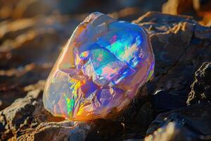 AI generated Crystal opal with bright colors photo