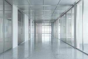 AI generated Empty office room with glass walls and doors photo