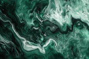 AI generated Fluid art featuring jade green abstract drips and waves. photo