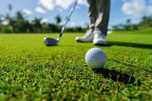 AI generated Golf Player hits his ball on the fairway photo