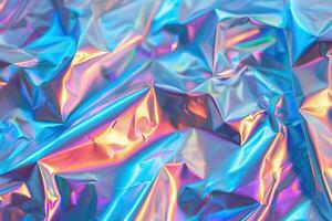 AI generated Iridescent holographic foil texture with pastel colors. photo