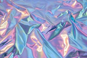 AI generated Iridescent holographic foil texture with pastel colors. photo