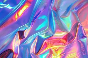 AI generated Abstract holographic foil texture with rainbow colors for cyberpunk wall. photo