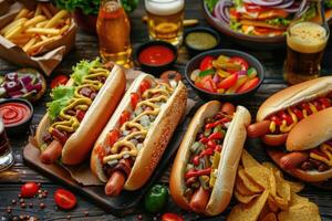 AI generated National Hot Dogs Day festival featuring various traditional types. photo