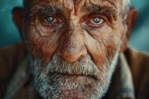 AI generated Old senior man closeup serious expression portrait photo