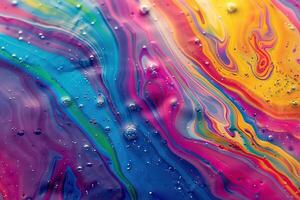 AI generated Rainbow colors in soap bubble art and oil mix background. photo