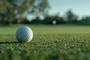 ai generado golf imagen muestra todavía cabeza y atención en pelota. foto