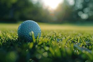 ai generado golf imagen muestra todavía cabeza y atención en pelota. foto