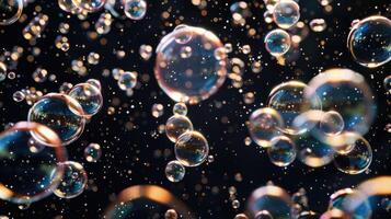 AI generated BUBBLES ISOLATED ON BLACK BACKGROUND photo