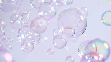 AI generated White background with soap bubbles. photo