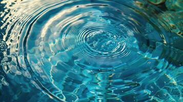 ai generado parte superior ver de cerca azul agua anillos circulo reflexiones en piscina. foto