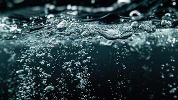 AI generated White bubbles of oxygen in clear water  isolated on black. photo