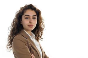 AI generated young middle eastern businesswoman full length isolated on white photo