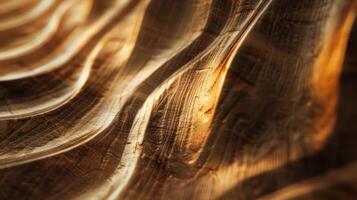 AI generated Closeup textured background of brown wavy lines and shades forming wood surface in nature photo