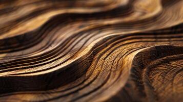 AI generated Closeup textured background of brown wavy lines and shades forming wood surface in nature photo