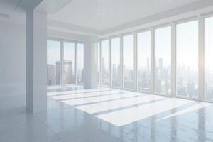 AI generated Modern empty room with windows in floor and city view 3D Render photo