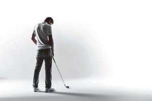 AI generated Golfer in white shirt on white background. photo