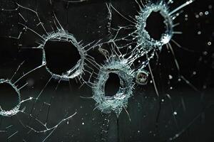 AI generated bullet holes in glass isolated on black   bullet holes from .40 handgun closeup  bullet holes photo