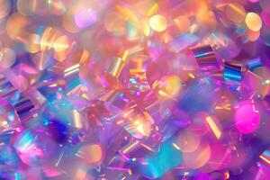 AI generated Vibrant festive party background with holographic metallic foil ornament photo