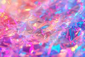 AI generated Vibrant festive party background with holographic metallic foil ornament photo