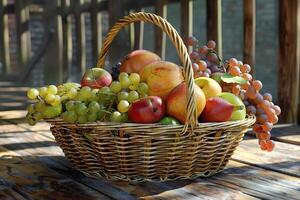 cesta de mimbre con frutas foto