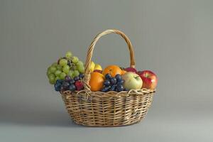 cesta de mimbre con frutas foto