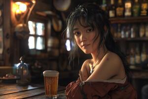 A girl who works part time in a tavern photo