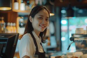 Woman learns restaurant duties while working part time. photo