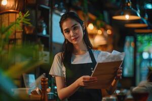 Young waitress woman taking an order. Young waitress woman taking an order. photo