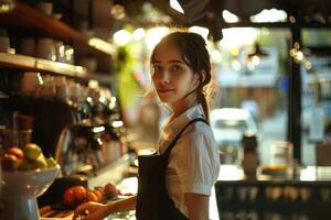 waitress working in cafe or restaurant photo