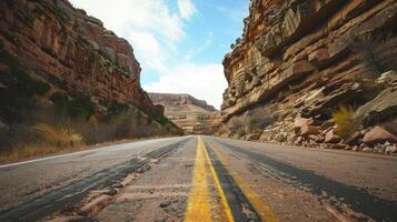 Canyon road. Condition of the road to water erosion as the cliff photo