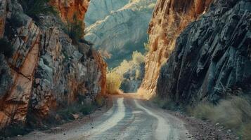 Canyon road. Condition of the road to water erosion as the cliff photo