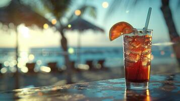 Cocktail on beach background. photo