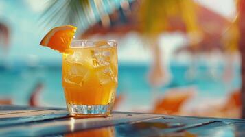 Summer cocktail on beach background. photo