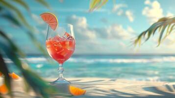 Summer cocktail on beach background. photo