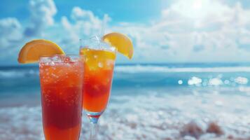 Refreshing summer drinks by the beach. photo