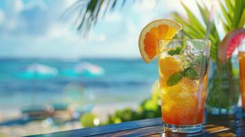 Refreshing summer drinks by the beach. photo