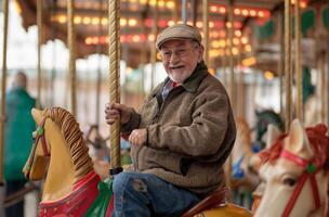 AI generated Senior's joy on merry-go-round photo