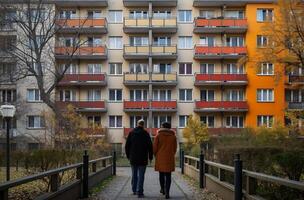 ai generado otoño caminar cerca alemán apartamentos foto