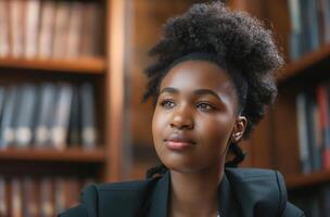 AI generated African American lawyer in library photo