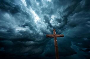 AI generated A cross against a stormy sky photo
