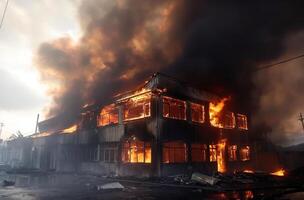 edificio ardiendo fuego foto