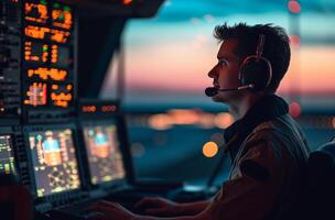 aire tráfico controlador a trabajo foto