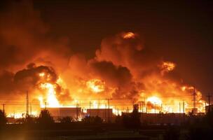Industrial fire at night photo