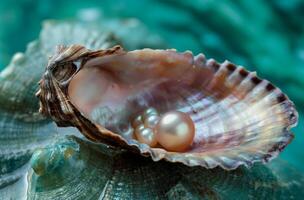 Pearls in seashell photo