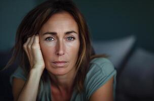 Pensive mature woman photo