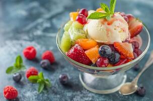 Ice cream fruit bowl photo