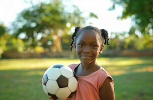 Young football player's portrait photo