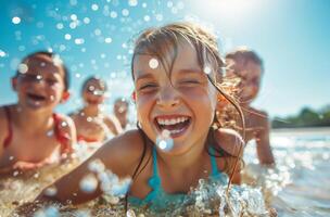 Children have fun in the water photo