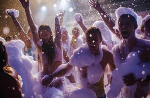 Joyful nighttime foam party photo